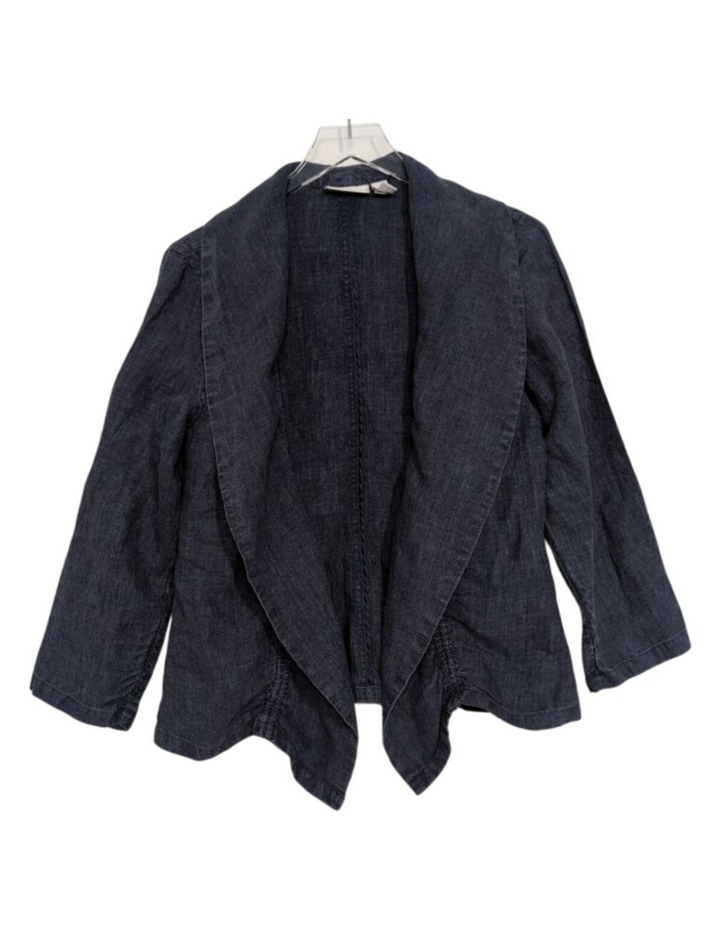 Chicos 1 100% Linen Open Front Jacket Womens Size Medium Blue Boho Western